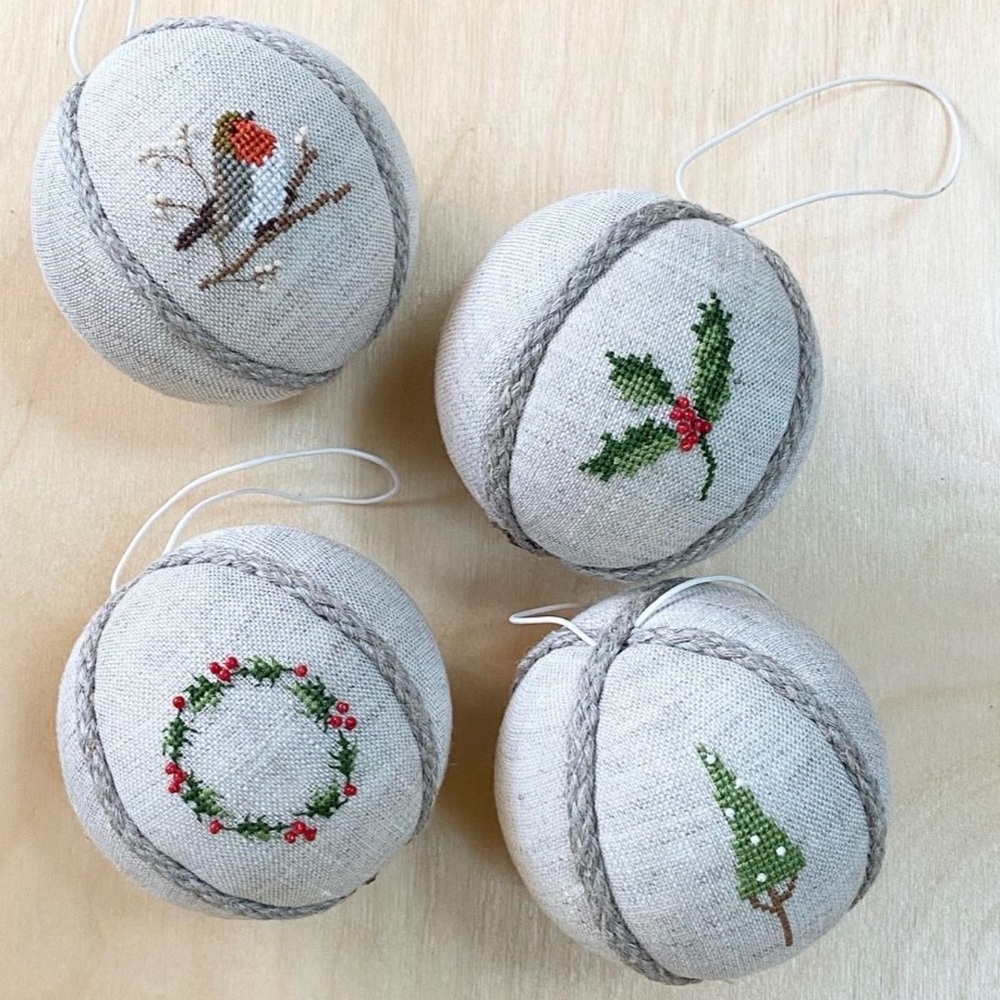 Holiday Embroidered Ornaments Set of 4 - Handmade in Latvia
